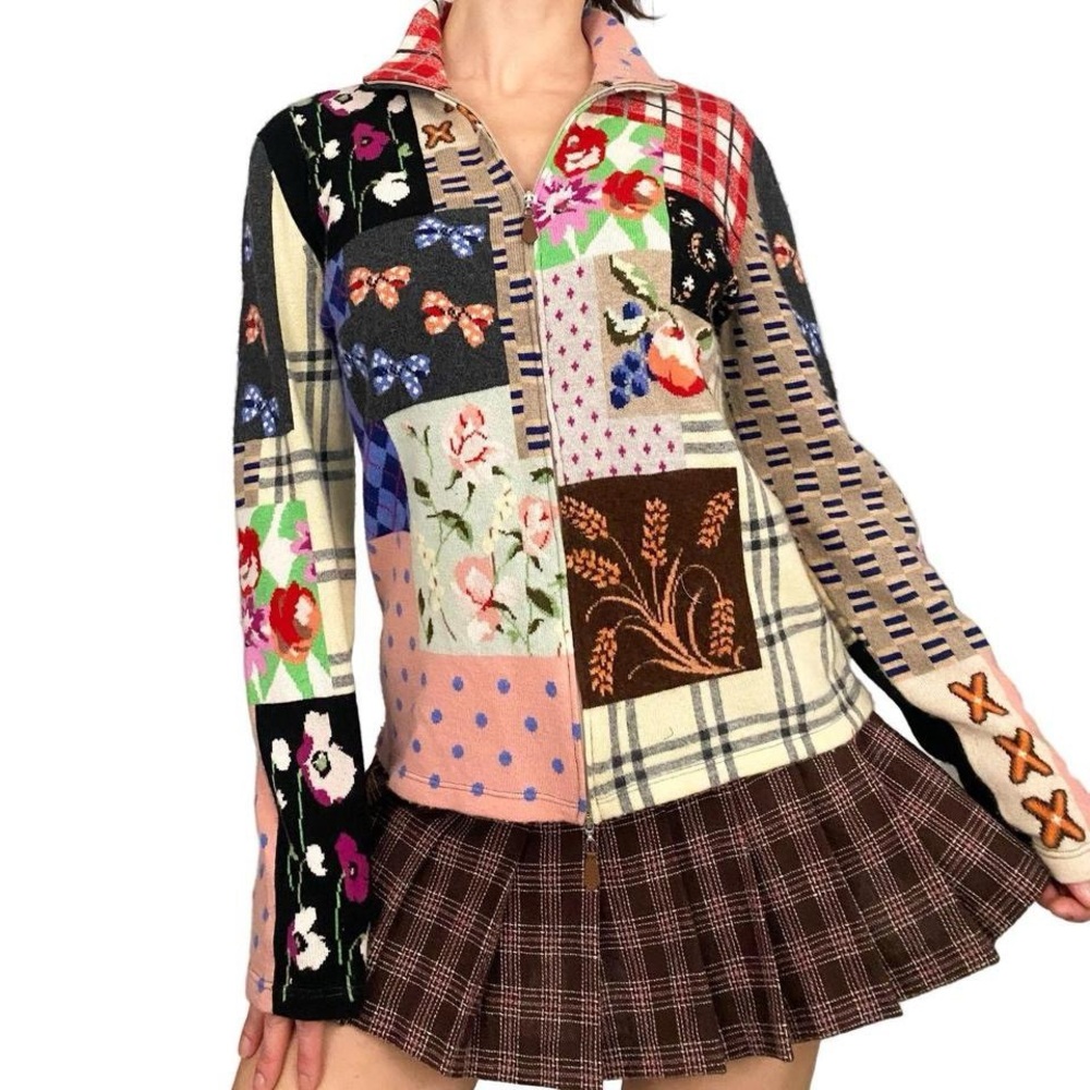 Patchwork Double Zip Cashmere Sweater - image 1